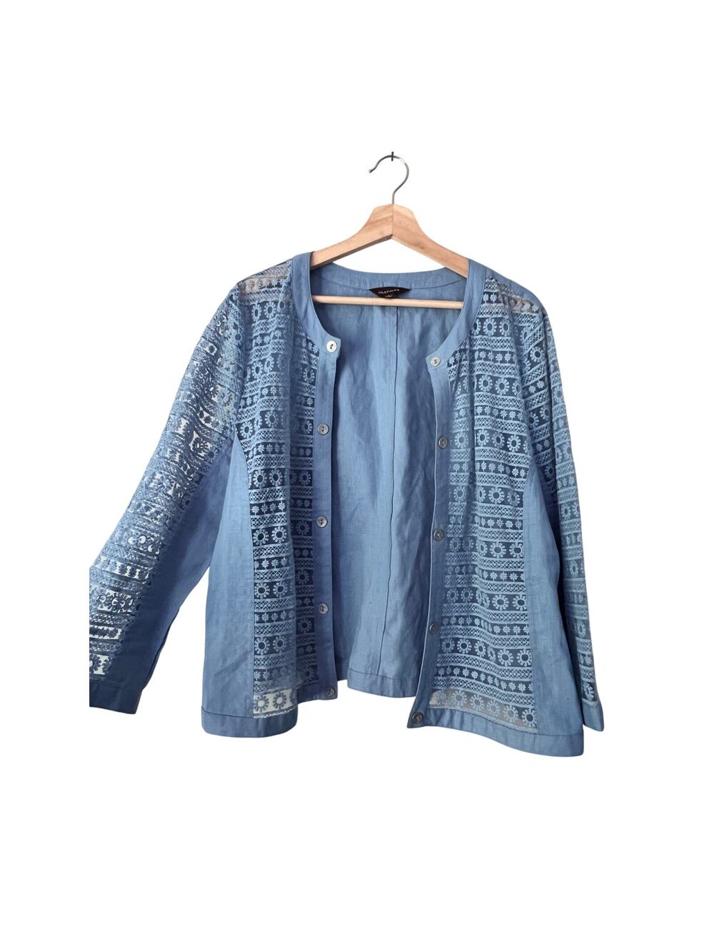 Linen Cardigan Open Front Navy Blue Size Large